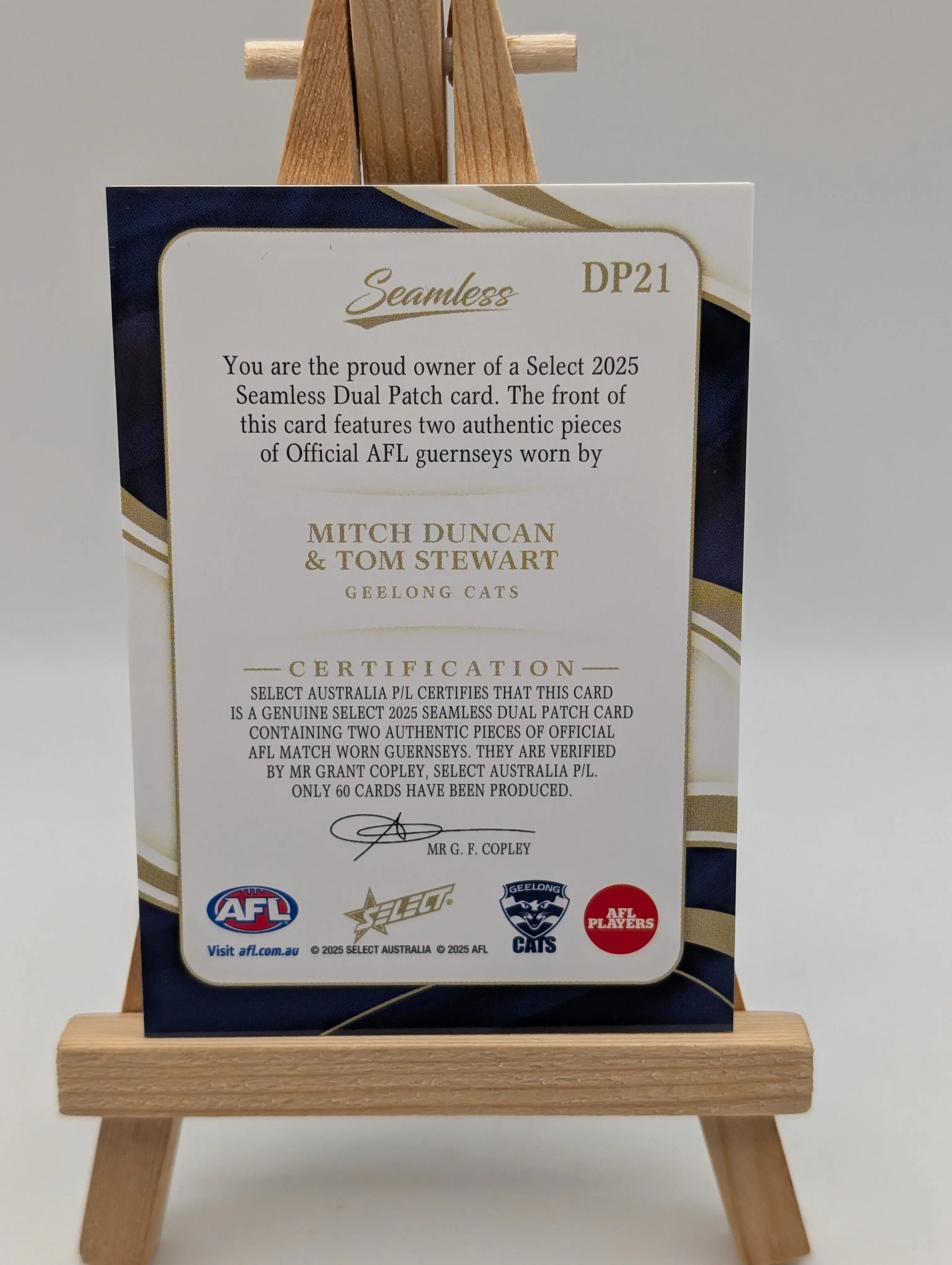 2025 Select Seamless Mitch Duncan Tom Stewart Dual Patch /60 Geelong FRENLY BRICKS - Open 7 Days